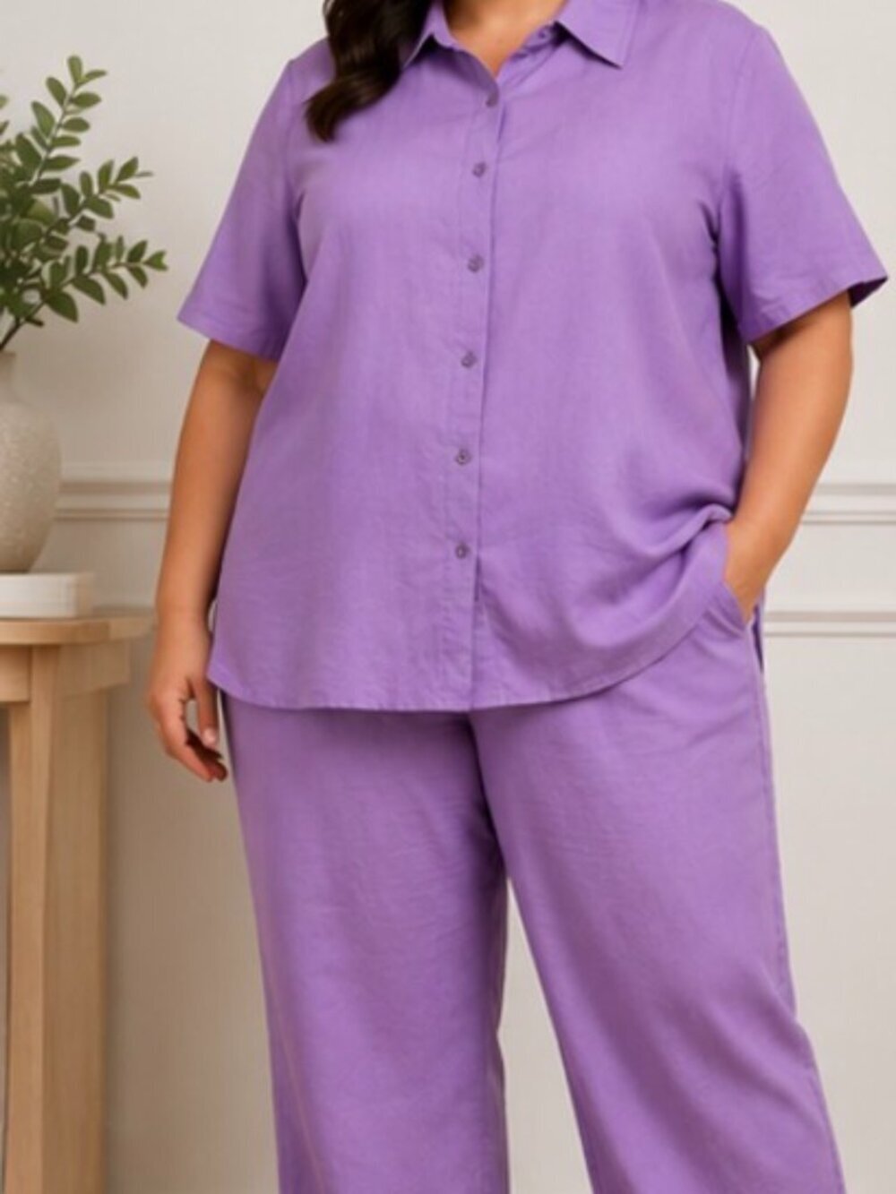 Avenue Lilac Lavender Linen Blend 2 - Piece Shirt Pants Set Size 18 / 20